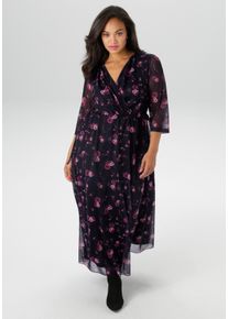 ANISTON PLUS Damen Midikleidschwarz, rose, bordeaux, feminin, Gr. 48, gemustert, Mesh, Mesh, Jersey, Obermaterial: 95% Polyester, 5% Elasthan.