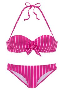 Vivance Damen Bügel-Bandeau-Bikini, lila, Gr. 36, längsgestreift, Recycling-Polyamid, Bikini-Sets, mit Zierschleife am Top