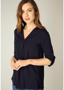 Base Level Damen Shirtbluse, blau, casual, Gr. 44, unifarben, Web, Obermaterial: 100% Viskose, Blusen, mit V-Ausschnitt