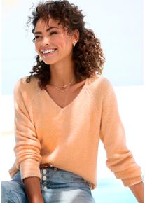 Buffalo Damen V-Ausschnitt-Pullover, orange, modisch, Gr. 32, meliert, Strick, Obermaterial: 58% Polyacryl, 42% Polyamid, Pullover, mit modischer