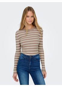 Only Damen Strickpullover "ONLLOUISA L/S PULLOVER KNT NCA", beige, modisch, Gr. S, gestreift, Strick, Obermaterial: 50% Viskose, 28% Polyester, 22%