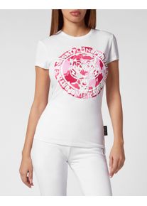 Plein Sport Damen T-Shirt "Carbon Tiger"0133, weiß, fuchsia, Gr. S, Obermaterial: 100% Baumwolle, Shirts