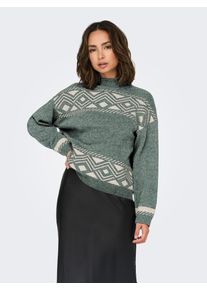 Only Damen Stehkragenpullover "ONLVICTORIA L/S PULLOVER KNT NOOS", grün, modisch, Gr. S, gemustert, Strick, Obermaterial: 79% Polyester, 13%