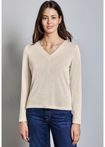 Street One Damen Langarmshirt, beige, casual, Gr. 40, unifarben, Stoff, 56% Polyester, 44% Viskose, Shirts, mit V-Ausschnitt