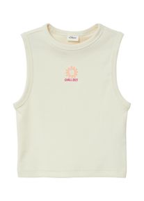 s.Oliver JUNIOR Damen Tanktop, beige, casual, Gr. 158, bestickt, unifarben, Rippware, Obermaterial: 95% Baumwolle, 5% Elasthan, Tops, mit Stickerei
