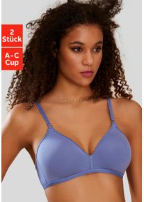 Petite Fleur Damen Soft-BH, Gr. 75, blau, Jersey, Obermaterial: 93% Baumwolle, 7% Elasthan, Basic, BHs, ohne Bügel, im Triangel Schnitt