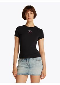 Tommy Jeans Damen T-Shirt "TJW SLIM ESSENTIAL LOGO 2 TEE", schwarz, Basic, Gr. XL, unifarben, Single Jersey, Obermaterial: 70% Baumwolle, 30%