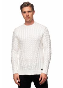 Rusty Neal Herren Strickpullover, weiß, casual, Gr. S, unifarben, 65% Polyacryl, 25% Baumwolle, 10% Wolle, Pullover, mit trendigem Zopfmuster
