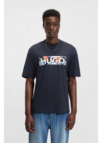 HUGO BLUE Herren T-Shirt "Nugix", blau, casual, Gr. XXL, unifarben, Single Jersey, Obermaterial: 100% Baumwolle, Shirts, mit grafischem Logo-Druck