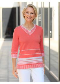 Classic Basics Damen 3/4 Arm-Pullover "Pullover", orange, Gr. 44, gemustert, gestreift, mehrfarbig, 100% Polyacryl, Pullover