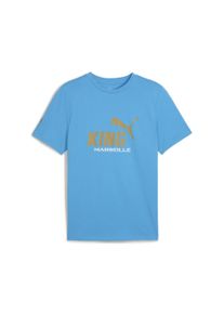 Puma Herren T-Shirt "Olympique de Marseille KING Logo T-Shirt Herren"bleu azur gold blau, Gr. XS, Obermaterial: 100% Baumwolle; Rippe: 71% Baumwolle,