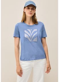 Cecil Damen T-Shirtdeep pastel blau, casual, Gr. XXL, bedruckt, Web, 100% Baumwolle, Shirts, aus reiner Baumwolle