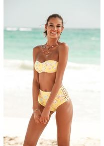 Sunseeker Damen Highwaist-Bikini-Hose "Ditsy", gelb, Gr. 34, geblümt, Microfaser, Polyamid, Badehosen, mit Häkelkante und seitlichen Zierbändern