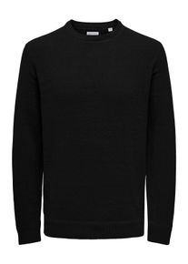Only & Sons ONLY & SONS Herren Strickpullover "ONSETHAN LIFE REG 7 CREW KNIT", schwarz, Basic, Gr. S, unifarben, Strick, Obermaterial: 100% Polyester, Pullover