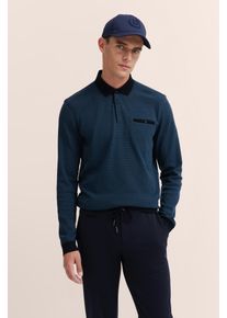 Bugatti Herren Langarm-Poloshirt, blau, casual, Gr. XXL, unifarben, 55% Polyester, 45% Baumwolle, Shirts, mit Strukturkragen
