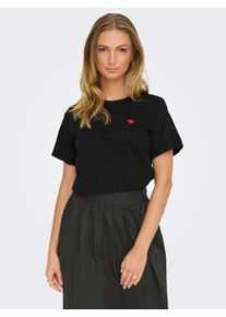 Jacqueline de Yong JDY Damen Kurzarmshirt "JDYPISA S/S PRINT TOP JRS NOOS", schwarz, modisch, Gr. M, bedruckt, Jersey, Obermaterial: 100% Baumwolle, Shirts, mit Herz