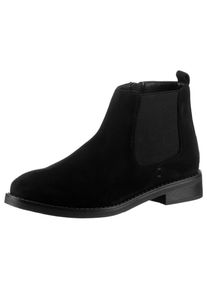 ANISTON SHOES Damen Chelseaboots, Gr. 36, schwarz, Textil, Veloursleder, unifarben, elegant, Schuhe, Stiefelette, Blockabsatz, mit breitem Stretch -