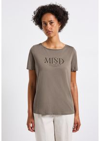 Street One Damen T-Shirtschwarz tumbled beige, casual, Gr. 34, bedruckt, Web, 100% Baumwolle, Shirts, mit Rundhalsausschnitt