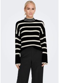 Only Damen Stehkragenpullover "ONLIBI L/S HIGNECK PULLOVER", schwarz, casual, Gr. M, gestreift, Rippstrick, Obermaterial: 50% Viskose, 27% Nylon, 23%