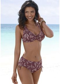 Lascana Damen Bügel-Bikini-Top "Apart", lila, Gr. 42, bedruckt, Recycling-Polyamid, Bikini-Oberteile, mit goldfarbigen Accessoire