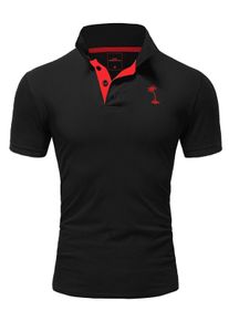 behype Herren Poloshirt "PALMSON", schwarz, klassisch, Gr. S, unifarben, 100% Baumwolle, Shirts, mit kontrastfarbigen Details