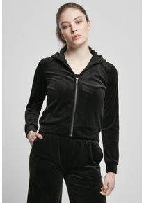Urban Classics Damen Sweatjacke "Urban Classics Damen Ladies Short Velvet Zip Hoody", schwarz, Gr. S, unifarben, 93% Polyester, 7% Elasthan,