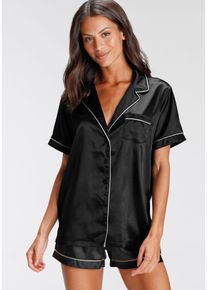 Bruno Banani Damen Shorty, Gr. 32, schwarz, Satin, Obermaterial: 95% Polyester, 5% Elasthan, Homewear-Sets, mit Kontrastpaspel-Details