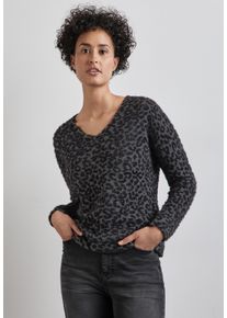 Street One Damen Langarmshirt, grau, casual, Gr. 40, animal-print, Stoff, 62% Polyamid, 25% Polyester, 13% Viskose, Shirts, mit V-Ausschnitt