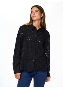 Pieces Damen Spitzenbluse "PCVILDE LS SHIRT WVN NOOS", schwarz, modisch, Gr. XS, unifarben, Web, Obermaterial: 100% Baumwolle, Blusen