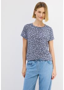 Cecil Damen Rundhalsshirturban dunkelblau, casual, Gr. S, gemustert, Stoff, 65% Polyester, 35% Viskose, Shirts, mit grafischem Muster
