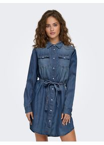 Only Damen Midikleid "ONLALEXA BELT DNM DRESS AKM", blau, modisch, Gr. XS, unifarben, Denim/Jeans, Obermaterial: 100% Baumwolle, Kleider
