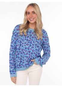 Zwillingsherz Damen Strickpullover ""Gestrickter-Leo"", blau, modisch, Gr. L, animal-print, Strick, Obermaterial: 100% Baumwolle, Pullover, mit