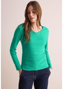Cecil Damen Langarmshirt, grün, casual, Gr. XXL, unifarben, Web, 100% Baumwolle, Shirts, aus reiner Baumwolle