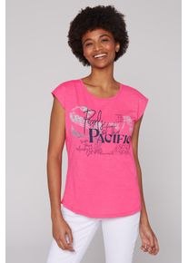SOCCX Damen Rundhalsshirt, pink, casual, Gr. XL, bedruckt, Material: 100% Baumwolle, Shirts, mit überschnittenen Schultern