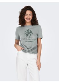 Only Damen Kurzarmshirt "ONLCARRIE REG TWIST S/S TOP BOX CS JRS"aqua gray print:palm city balsam grün, modisch, Gr. M, bedruckt, Jersey,