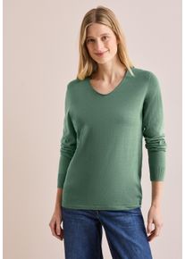 Cecil Damen Strickpullover, grün, casual, Gr. L, unifarben, Web, 60% Baumwolle, 40% Viskose, Pullover, mit V-Ausschnitt