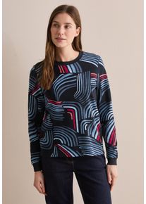 Cecil Damen Langarmshirt, blau, casual, Gr. XXL, gemustert, Web, Stoff, 48% Baumwolle, 48% Modal, 4% Elasthan, Shirts, mit Rundhalsausschnitt