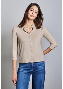 Street One Damen Poloshirt, beige, casual, Gr. 44, unifarben, Stoff, 95% Viskose, 5% Elasthan, Shirts, mit 3/4 Ärmeln