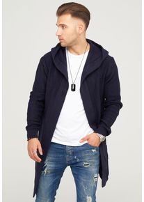 behype Herren Strickjacke "JAROMIR", blau, casual, Gr. S, unifarben, 100% Polyacryl, Strickjacken, mit kuscheliger Kapuze