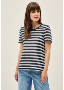 Cecil Damen T-Shirturban navy blau, casual, Gr. M, gestreift, Web, Stoff, 60% Baumwolle, 40% Polyester, Shirts, im soften Baumwoll-Mix