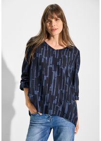 Cecil Damen Langarmbluse, blau, casual, Gr. XS, bedruckt, Stoff, Web, 67% Viskose, 33% Baumwolle, Blusen, aus softem Materialmix