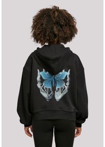 F4NT4STIC Damen Kapuzenpullover "Skelett Hand Schmetterling", schwarz, casual, Gr. XS, Obermaterial: 100% Baumwolle, Pullover, Print
