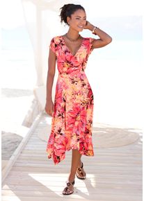 Beach Time BEACHTIME Damen Sommerkleid, pink, feminin, Gr. 38, bedruckt, Jersey, Obermaterial: 95% Viskose, 5% Elasthan, Kleider, mit Zipfelsaum und Schleife,