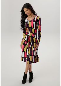 Damen Jerseykleidweinrot, wollweiß, pink, schwarz, senf, feminin, Gr. 46, Aniston SELECTED, gemustert, bedruckt, Jersey, Obermaterial: 95% Viskose,
