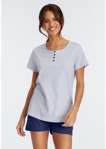 Vivance Dreams Damen Shorty, Gr. 32, blau, Single Jersey, Obermaterial: 100% Baumwolle, Basic, Homewear-Sets, mit garngefärbten Streifen