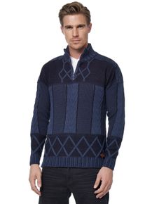 Rusty Neal Herren Strickpullover, blau, casual, Gr. XL, unifarben, 70% Polyacryl, 30% Baumwolle, Pullover, mit Stehkragen und Reißverschluss