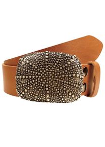 Damen Ledergürtel, braun, casual,modisch, Gr. 90, RETTUNGSRING BY SHOWROOM 019, unifarben, Leder, Gürtel, mit austauschbarer Schließe »Strahl Noppen