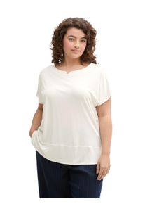 Tom Tailor PLUS Damen T-Shirt, weiß, casual, Gr. 44, unifarben, Single Jersey, Obermaterial: 100% Viskose, Shirts, mit kleinem Schlitz