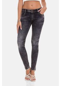 Cipo & Baxx CIPO & BAXX Damen Slim-fit-Jeans "Jeans", grau, casual, Gr. 26, unifarben, 98% Baumwolle;2% Elasthan, Jeans, im Used-Look, WD443
