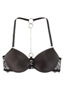 Lascana Damen Push-up-BH, Gr. 85, schwarz, Spitze, Microtouch, Obermaterial: 60% Polyamid, 35% Polyester, 5% Elasthan, sexy, BHs, mit extravagantem